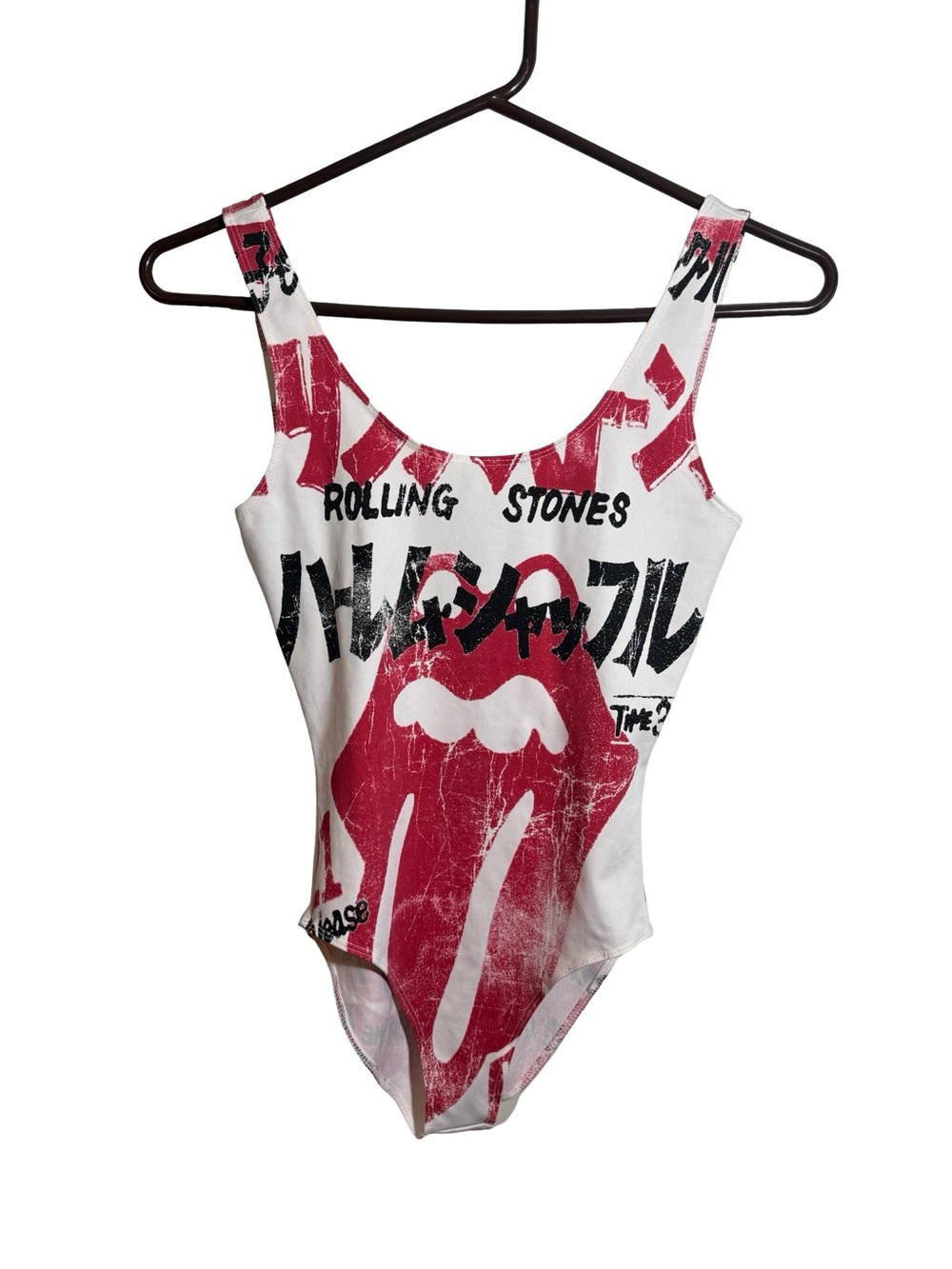 Forever 21 White and Red Rolling Stones Graphic Bodysuit